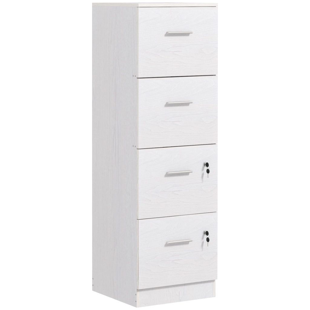 Armadio per Ufficio a 4 Cassetti con 2 Serrature e Barra Portadocumenti, in Legno, 40x42x130.8 cm, Bianco
