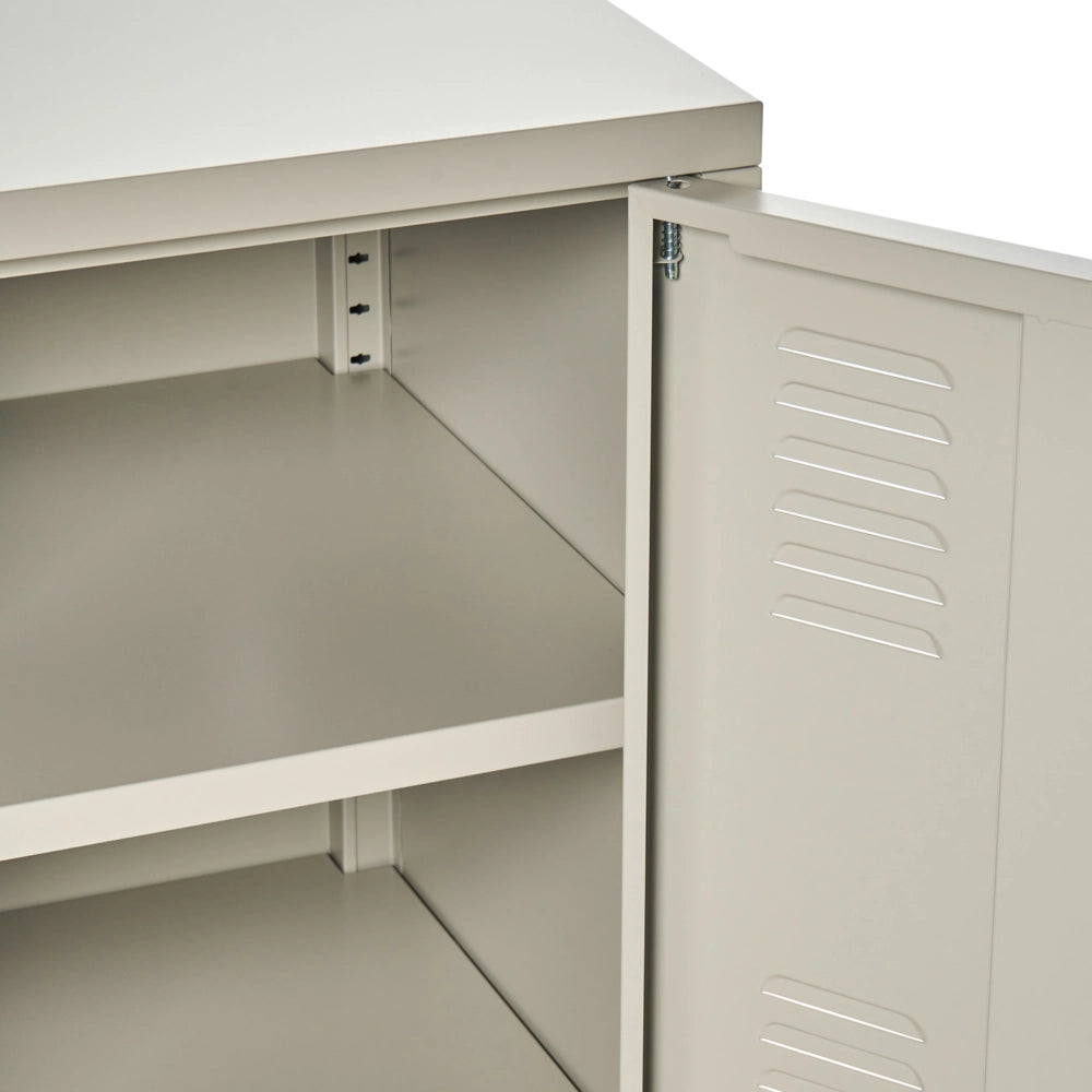 Credenza in metallo beige 120 x 40 cm 3 ante ripiani gambe fessure di ventilazione gestione dei cavi mobile TV industriale home office