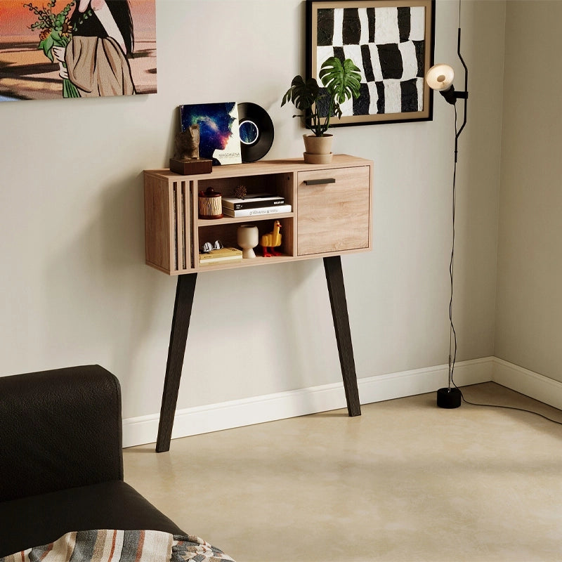 CONSOLE CON LAMELLE PER INGRESSO IN STILE LOFT MODERNO, ROVERE CHIARO, CON ANTA, 80 CM