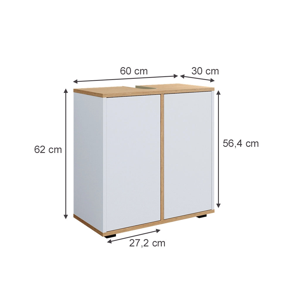 Vicco Mobile sottolavabo per bagno Bianco/Artisan 60 x 62 cm con 2 porte