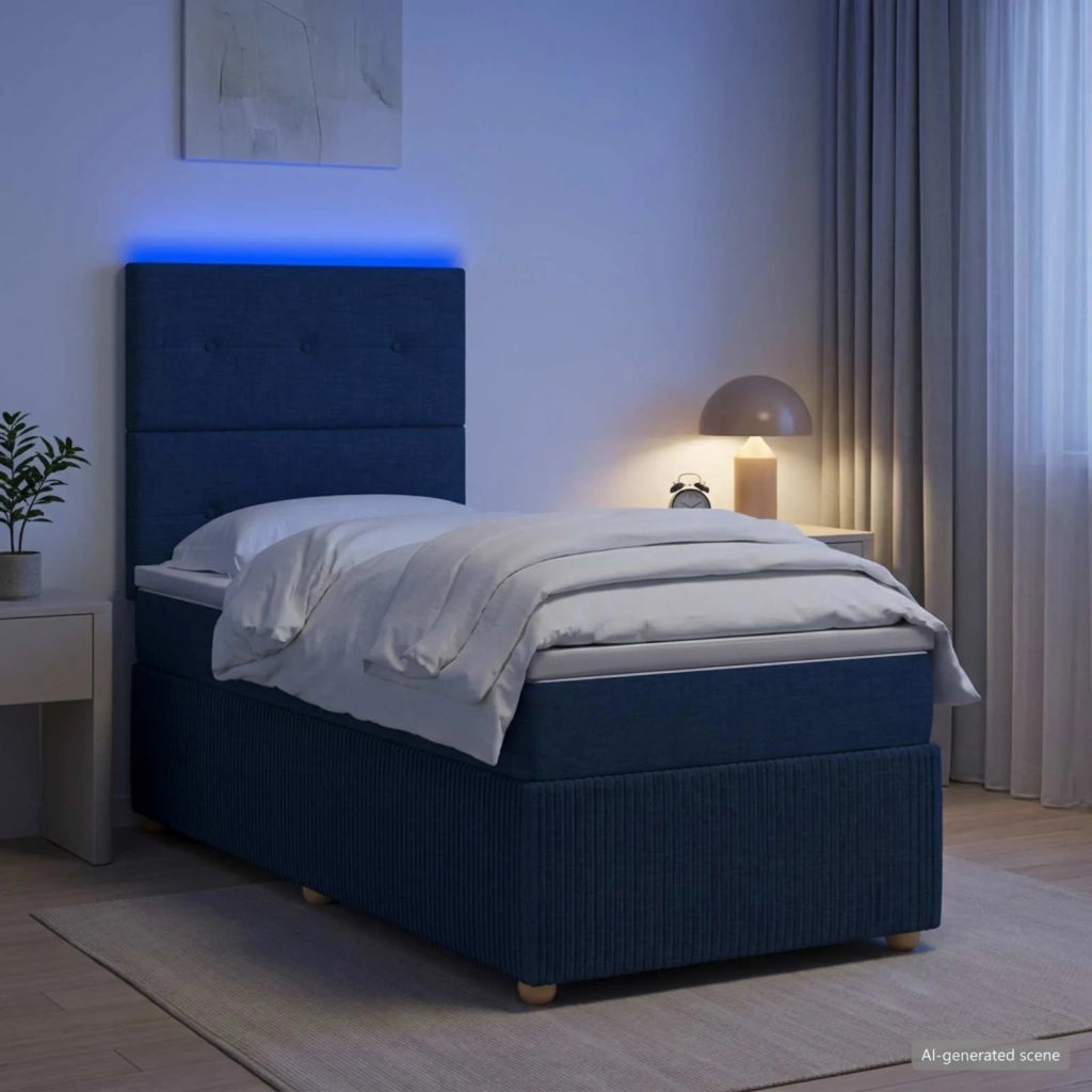 Letto Box Spring LED con Materasso Blu 90 x 190 cm Tessuto 3455754
