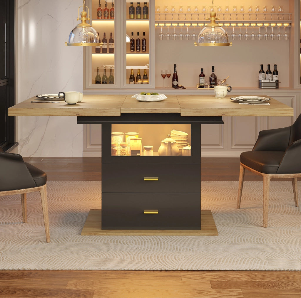 Tavolo da pranzo allungabile 110x80x75 cm con LED in MDF e metallo naturale