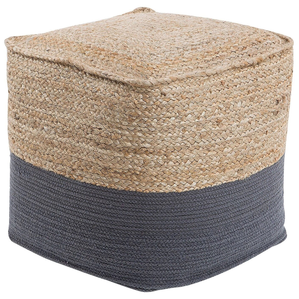 Pouf ottomana grigio iuta perline EPS riempimento quadrato 44 x 44 cm stile boho