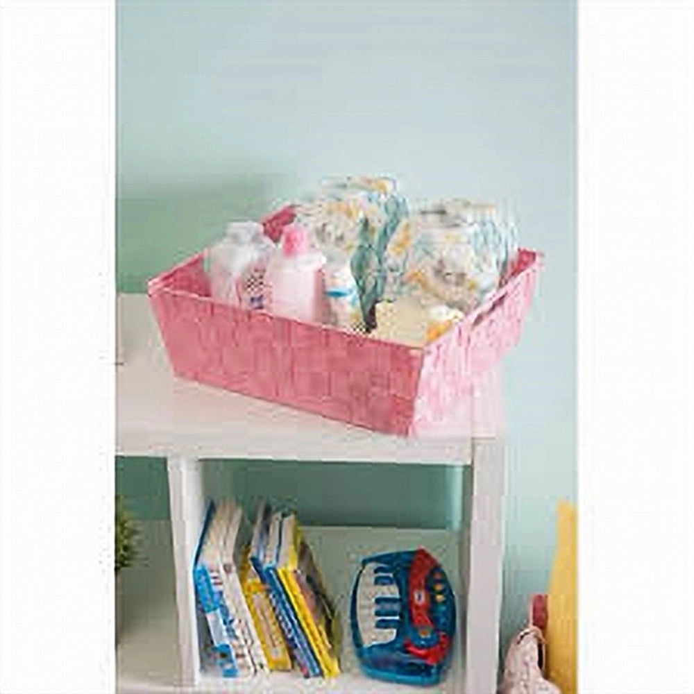 Trade Shop - Porta Oggetti Cesto In Tessuto Intrecciato Rosa 38x26x13 Cm Con Maniglie 79035 -
