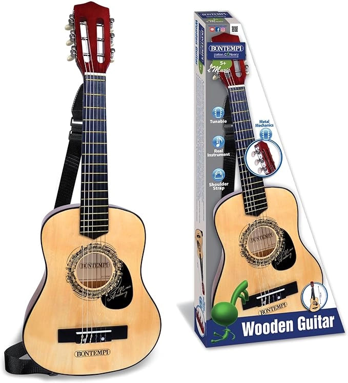 Chitarra Classica in Legno da 75 cm per Avventure Musicali Autentiche, Marrone,Bontempi,Eta 5+