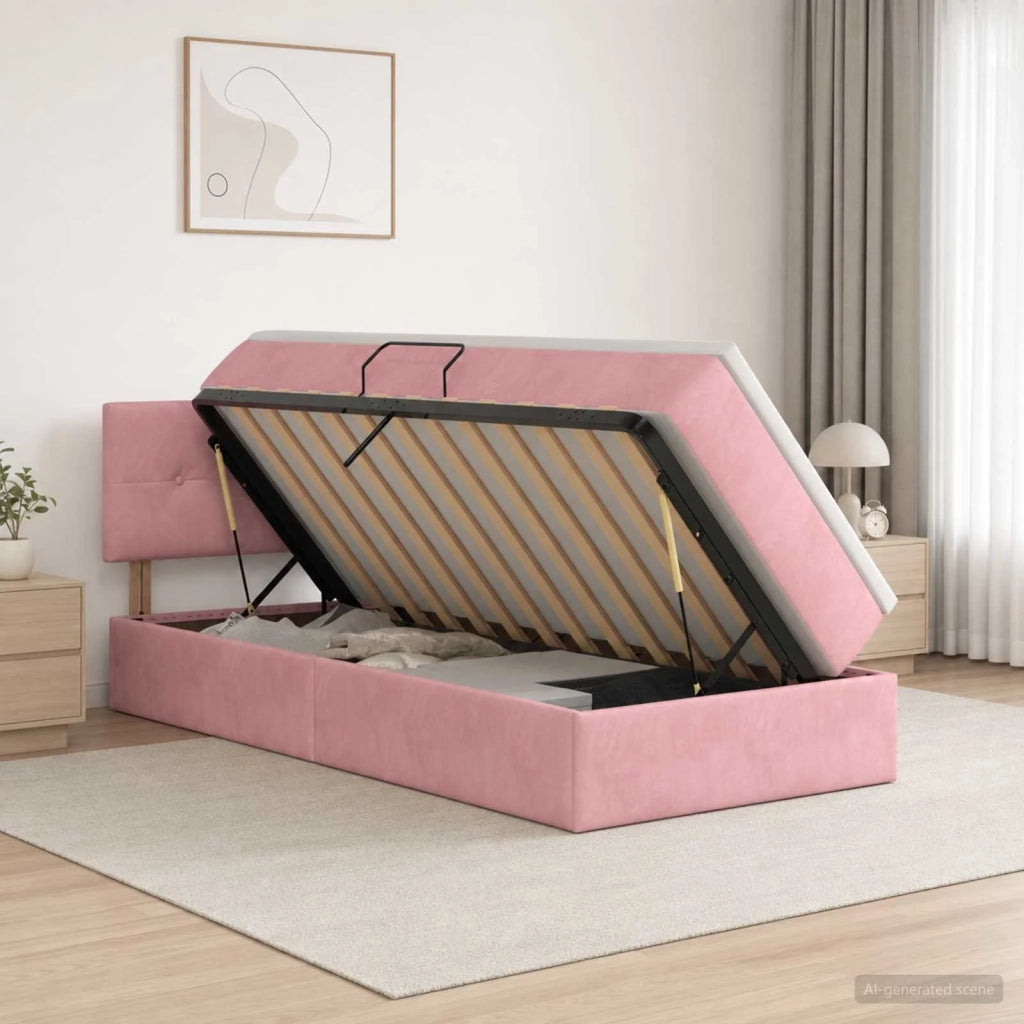 Letto con contenitore LED e materasso Rosa 100 x 200 cm Velluto 3459233