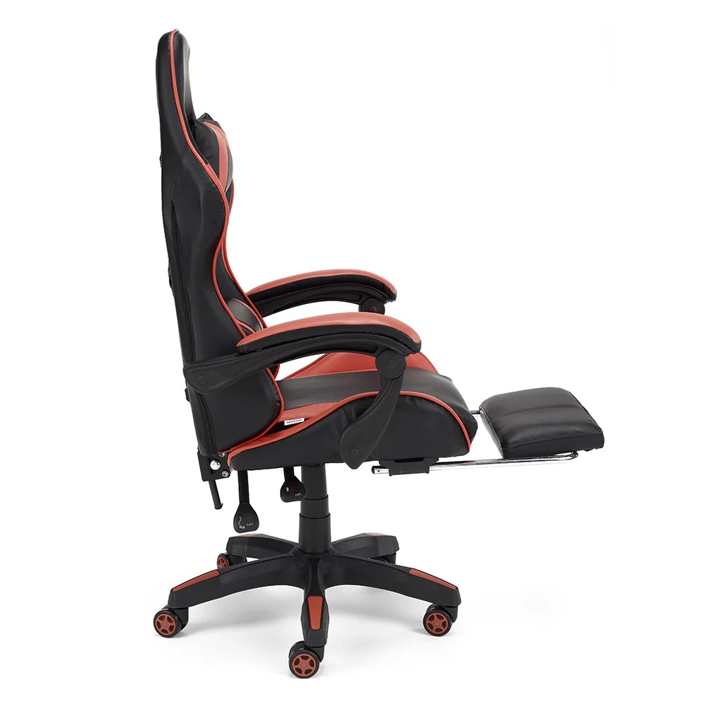 Sedia da Gaming Lagos, Sedia da Gioco e Computer con Schienale Alto e regolabile, Base girevole con Rotelle piroettanti silenziose, Poggiapiedi estraibile, colore Rosso
