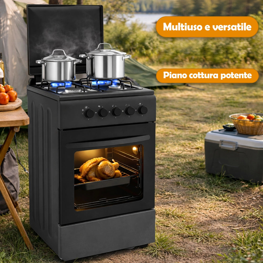 Cucina a Gas Piano Cottura a 4 Fuochi da Esterno Forno Cucinino Nero 86x50cm