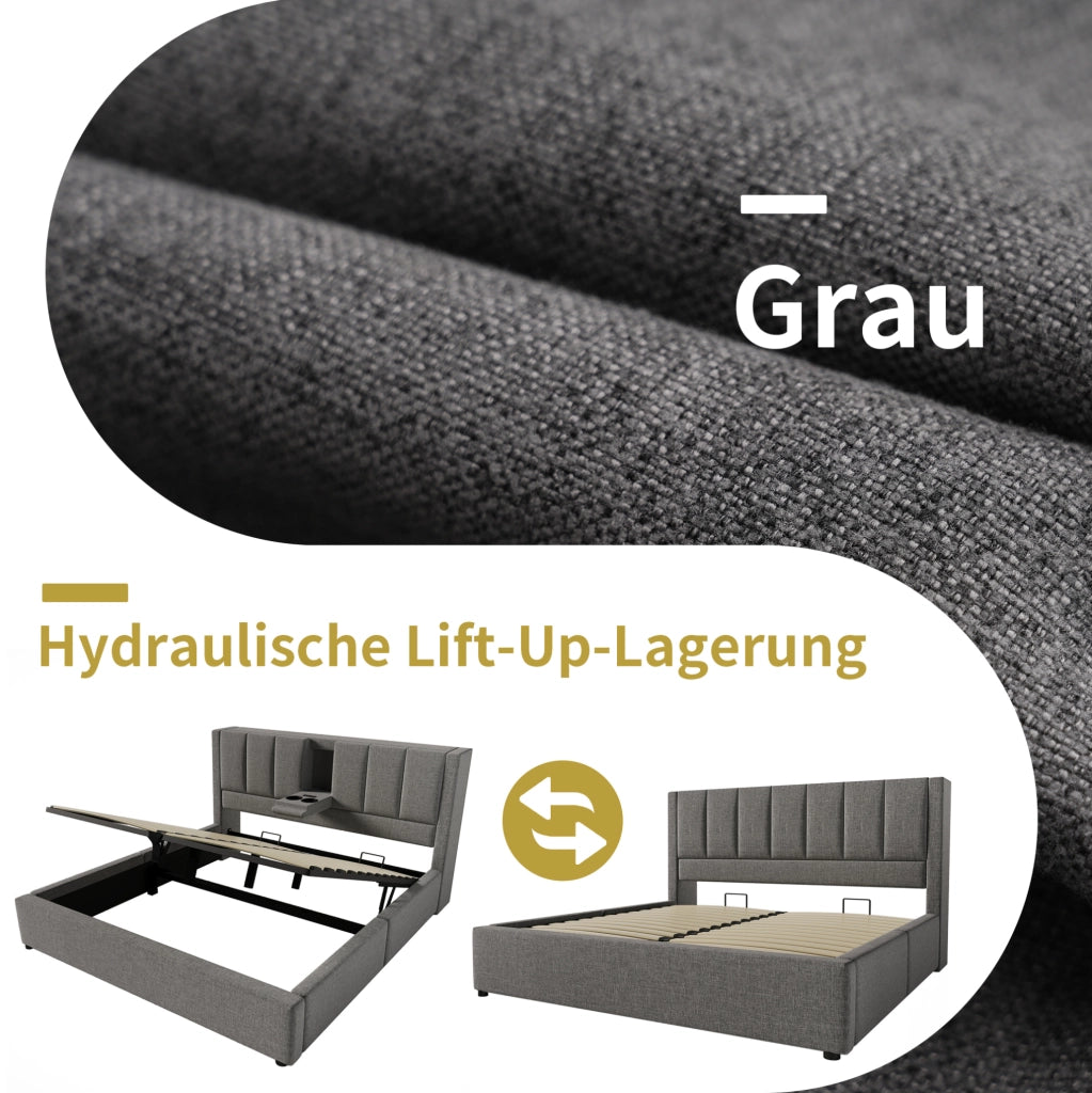 LETTO Contenitore 140x200 cm in Lino Grigio con materasso incluso