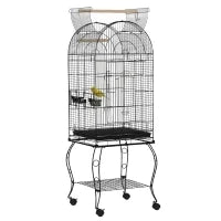 Gabbia per Uccelli e Canarini, Voliera con Ruote in Metallo Nero 51x51x153 cm