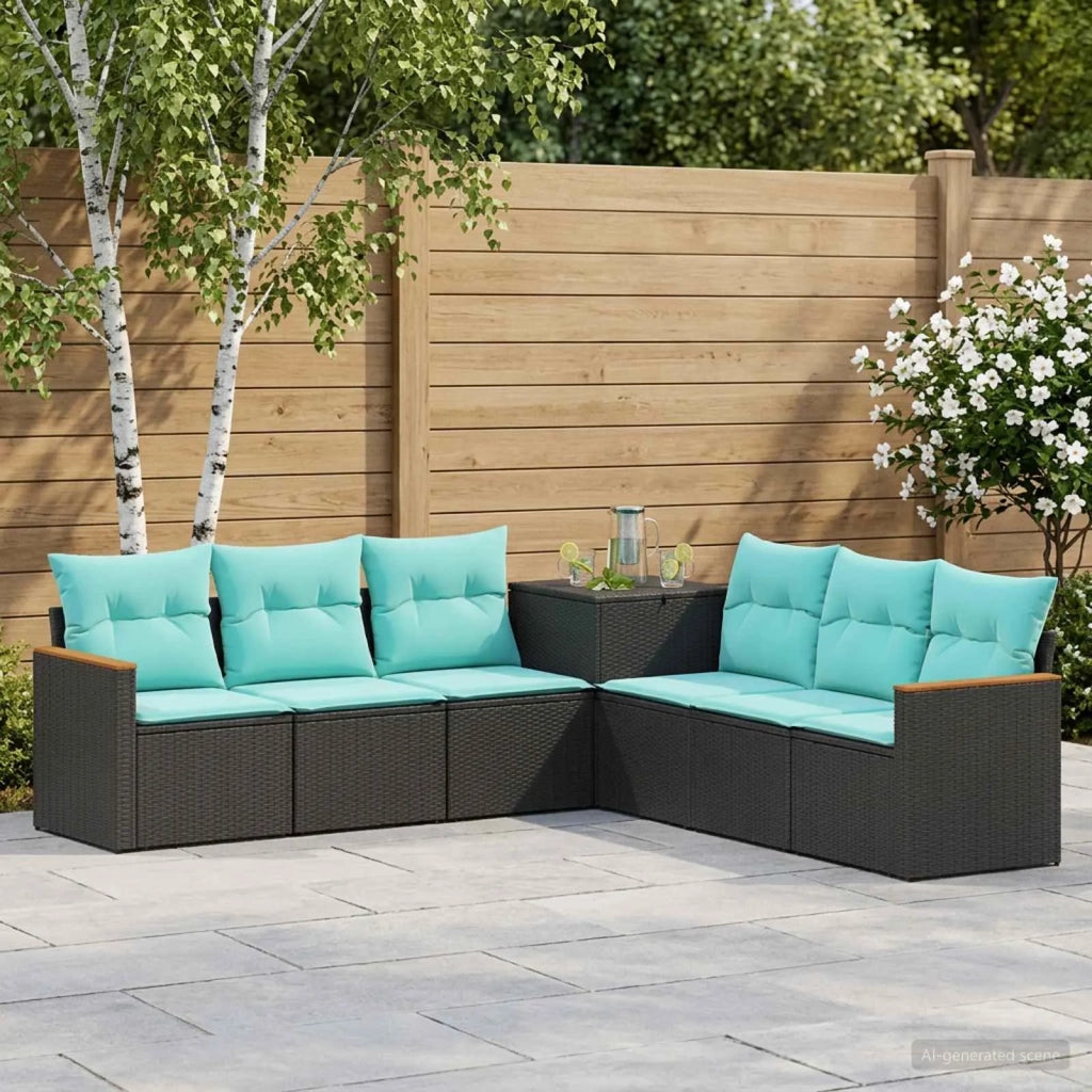 Set di divani 7 pz Nero e Blu Rattan sintetico e Acciaio 3448856