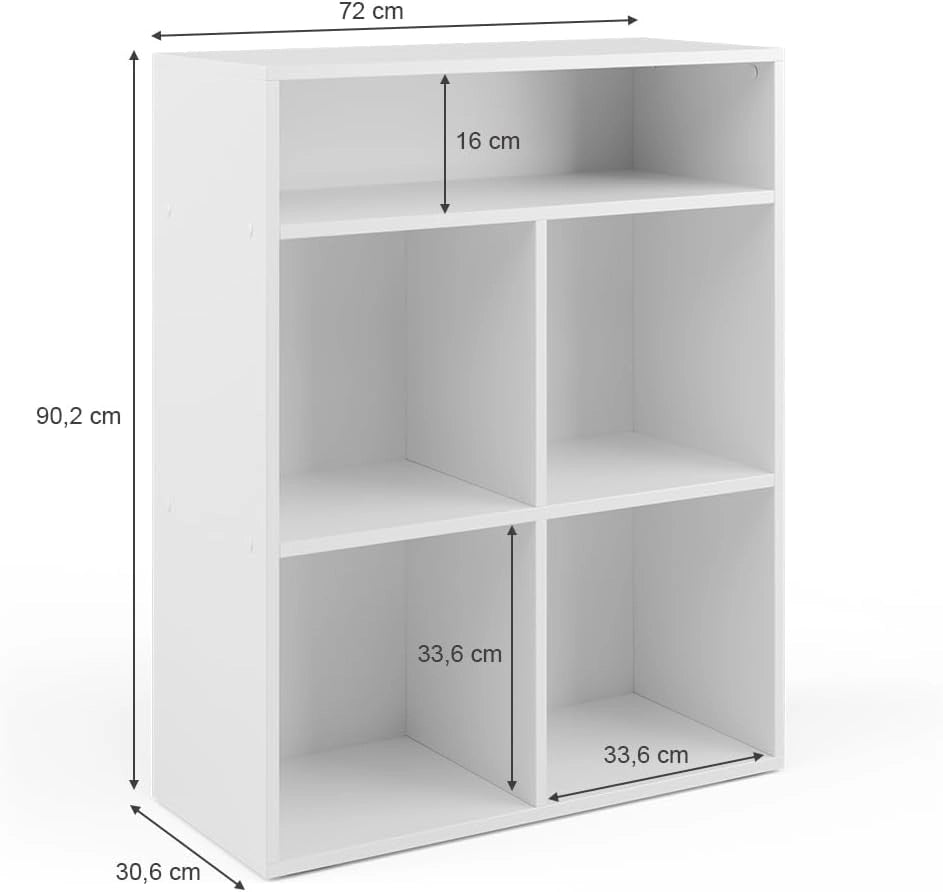 Libreria, Bianco, 72 x 90.2 cm 4 scomparti, per la conservazione e l'organizzazione di supporti e accessori