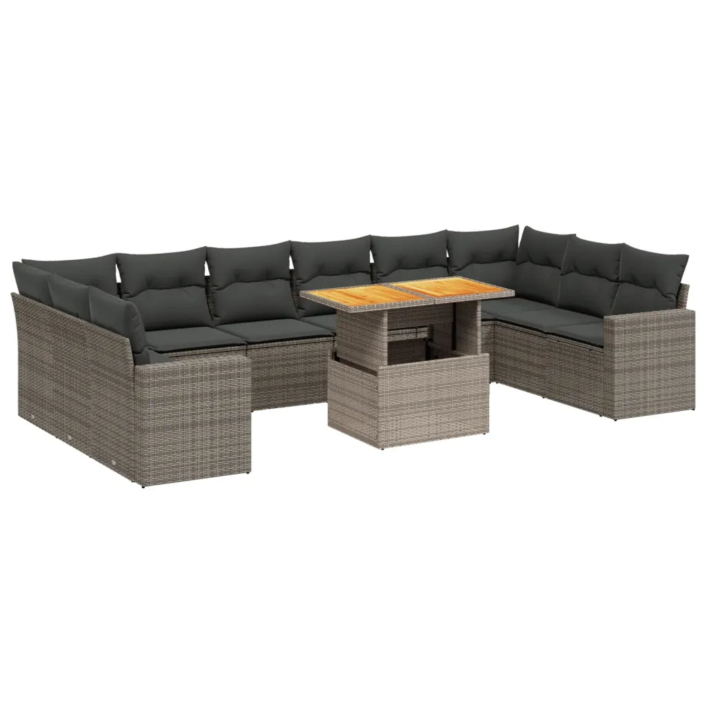 Set Divani da Giardino 11 pz con Cuscini in Polyrattan Grigio