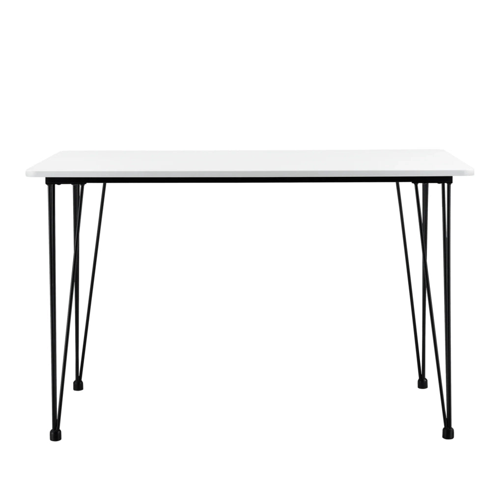 Tavolo da pranzo/cucina/soggiorno per 4 persone piano in MDF gambe in acciaio a forcina 120 x 70 x 75 cm bianco e nero 03_0004275