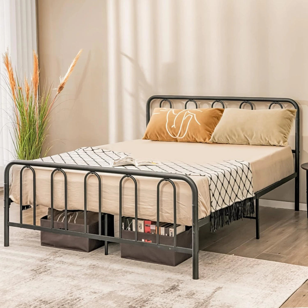Telaio da Letto in Metallo, Struttura Letto con Testiera e Pediera, Letto a Piattaforma con Doghe in Acciaio, Carico Massimo 300kg, Nero (200cm x 160cm)