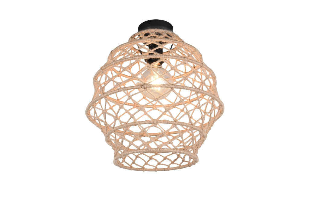Plafoniera, canapa e metallo, naturale e nero, D 39 cm, Hive