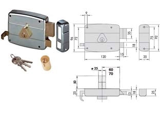 SERRATURA APPLICARE CATENACCIO E SCROCCO DOPPIO CILINDRO FISSO 50521  mm.60 SX (50521602)    CISA