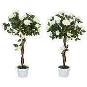 Pianta Finta di Rosa da 21 Fiori con Vaso Ø18x90 cm Riempito in Cemento e Muschio Bianco