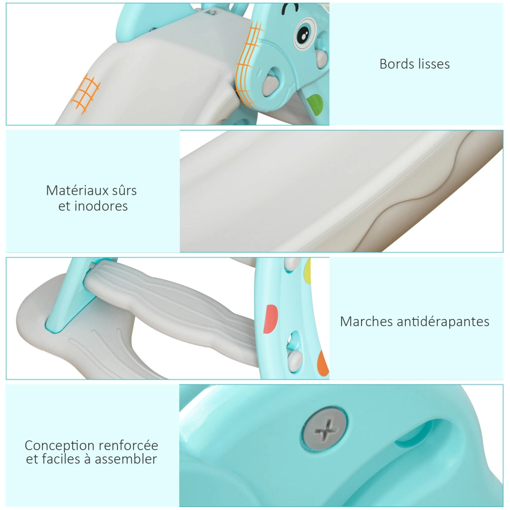 Scivolo per Bambini con Cestino da Pallacanestro ¨C Minimal ¨C 147x82x85.5 cm Blu e Grigio
