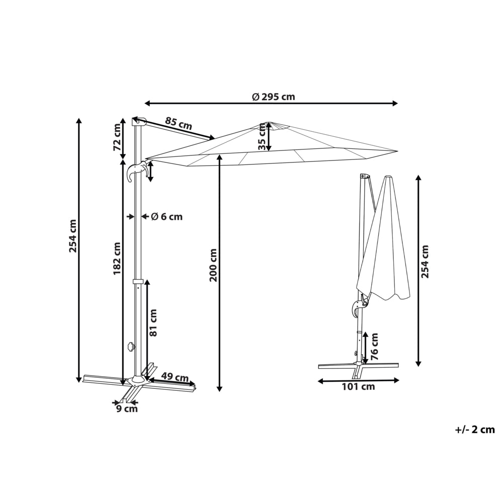 Ombrellone da giardino in tessuto grigio 240 cm girevole resistente agli agenti atmosferici