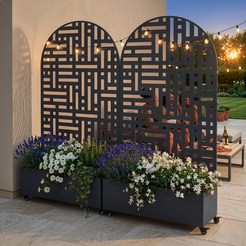Fioriera con Spalliera Arcuata Bernalda in Acciaio 190 x 120 x 38 cm - Nero casa.pro