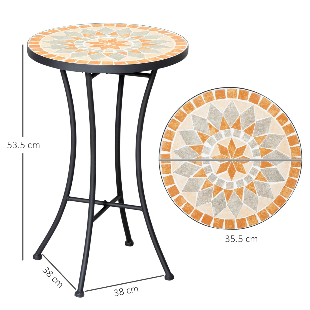 Tavolino Rotondo per Esterni con Piano in Ceramica a Mosaico, in Metallo, ?35.5x53.5 cm, Multicolore