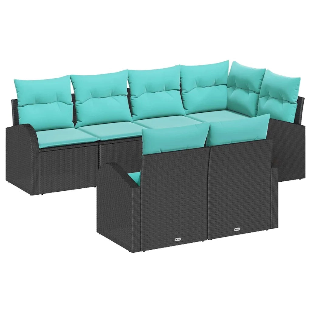 Set Divano da Giardino 7 pcs Nero e turchese polyrattan 3354755