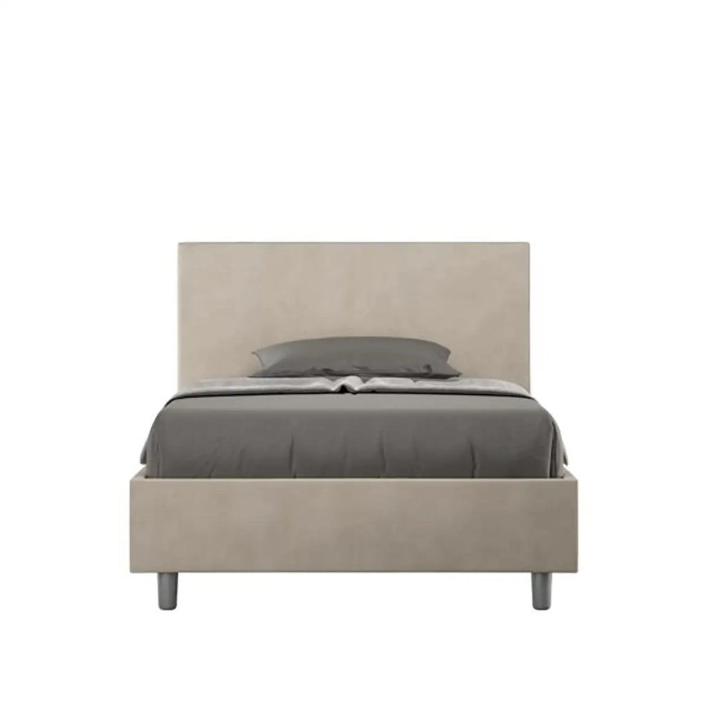Letto una piazza e mezza con rete imbottito 120x210 microfibra sabbia Adele