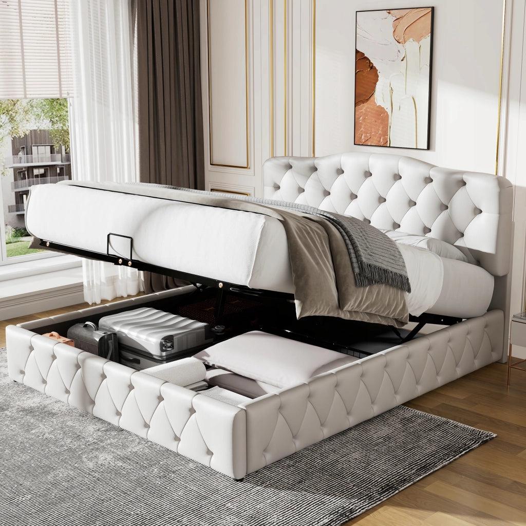 Letto 140x200 - Xylo - Pelle ecologica, testiera regolabile, bianco