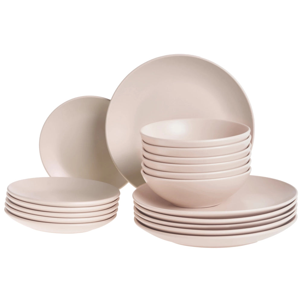 Set di 18 piatti in gres color beige chiaro con finitura smaltata a mano per 6 persone cucina e sala da pranzo