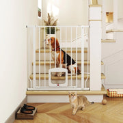 Cancello di Sicurezza per Scale 75-85 cm in Acciaio con Porta per Gatti Senza Fori Bianco