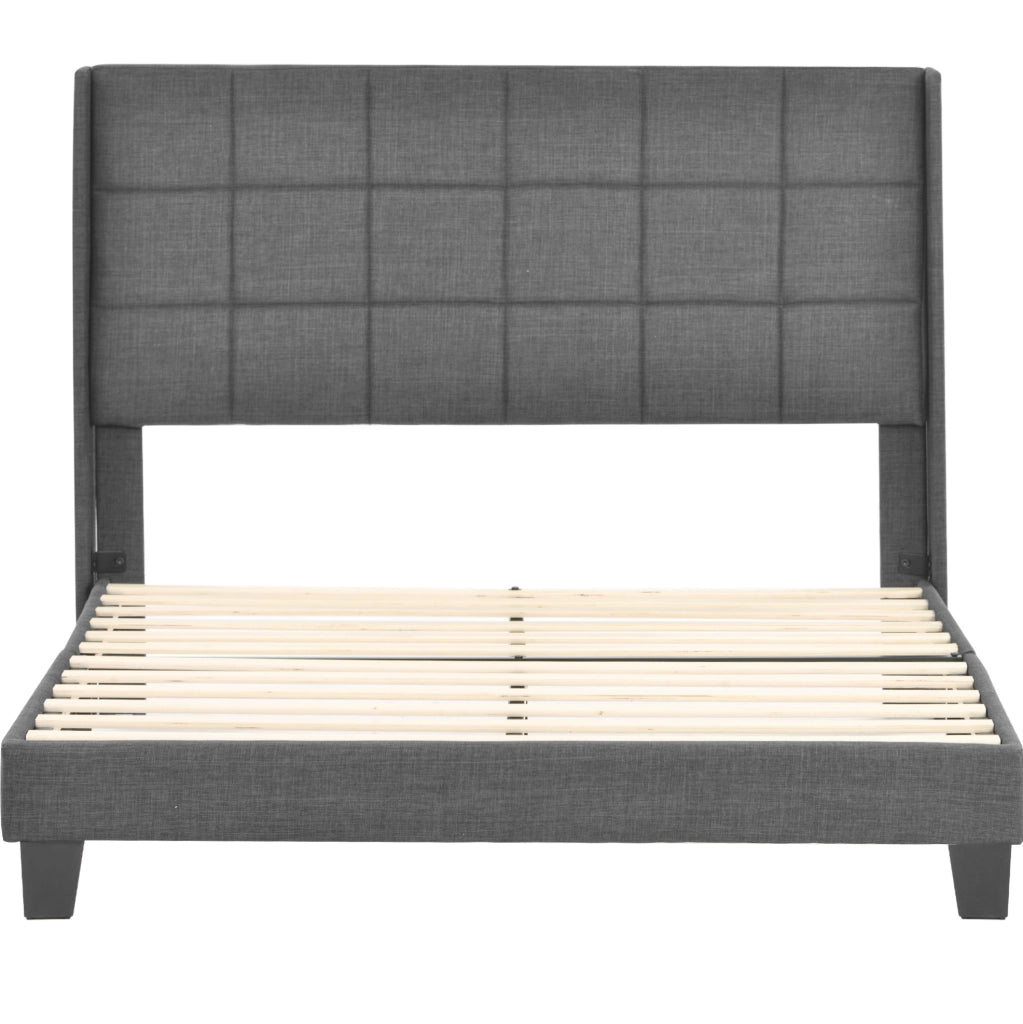 Letto imbottito matrimoniale 140x200 cm in lino grigio con rete a doghe e materasso a molle insacchettate
