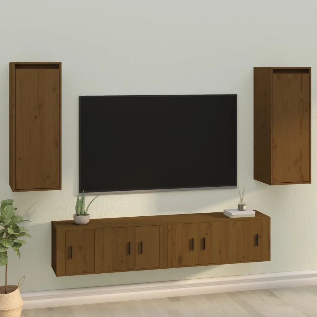Pensili 2 pz Marrone Ambra 30x30x80cm in Legno Massello di Pino 813502