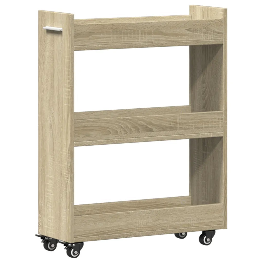 Mobile contenitore mobile con ruote 60 x 22 x 79 cm pratico per bevande e riviste realizzato in legno composito di rovere Sonoma 02_0049400