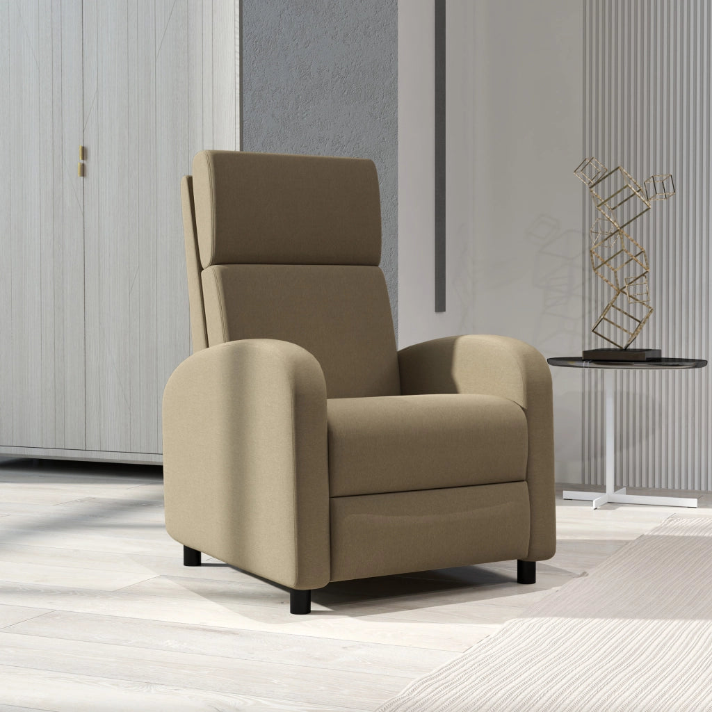 Poltrona Relax 64x86x102 cm Reclinabile Manualmente a 160° con Poggiapiedi in Tessuto Effetto Lino Beige