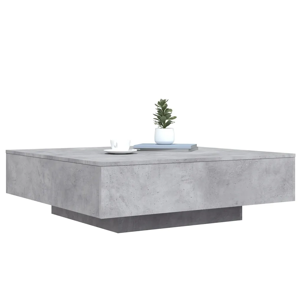 Tavolino da Soggiorno con Luci LED-Tavolino da Salotto-Tavolo Grigio Cemento 100x100x31 cm