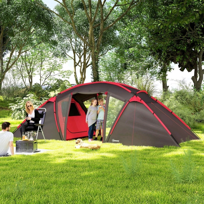 Tenda a tunnel; tenda da campeggio per 4-6 persone; con 3 stanze; gancio leggero; tenda di gruppo con doppie porte; tenda familiare idropellente da 3000mm; per giardino; campeggio; grigio