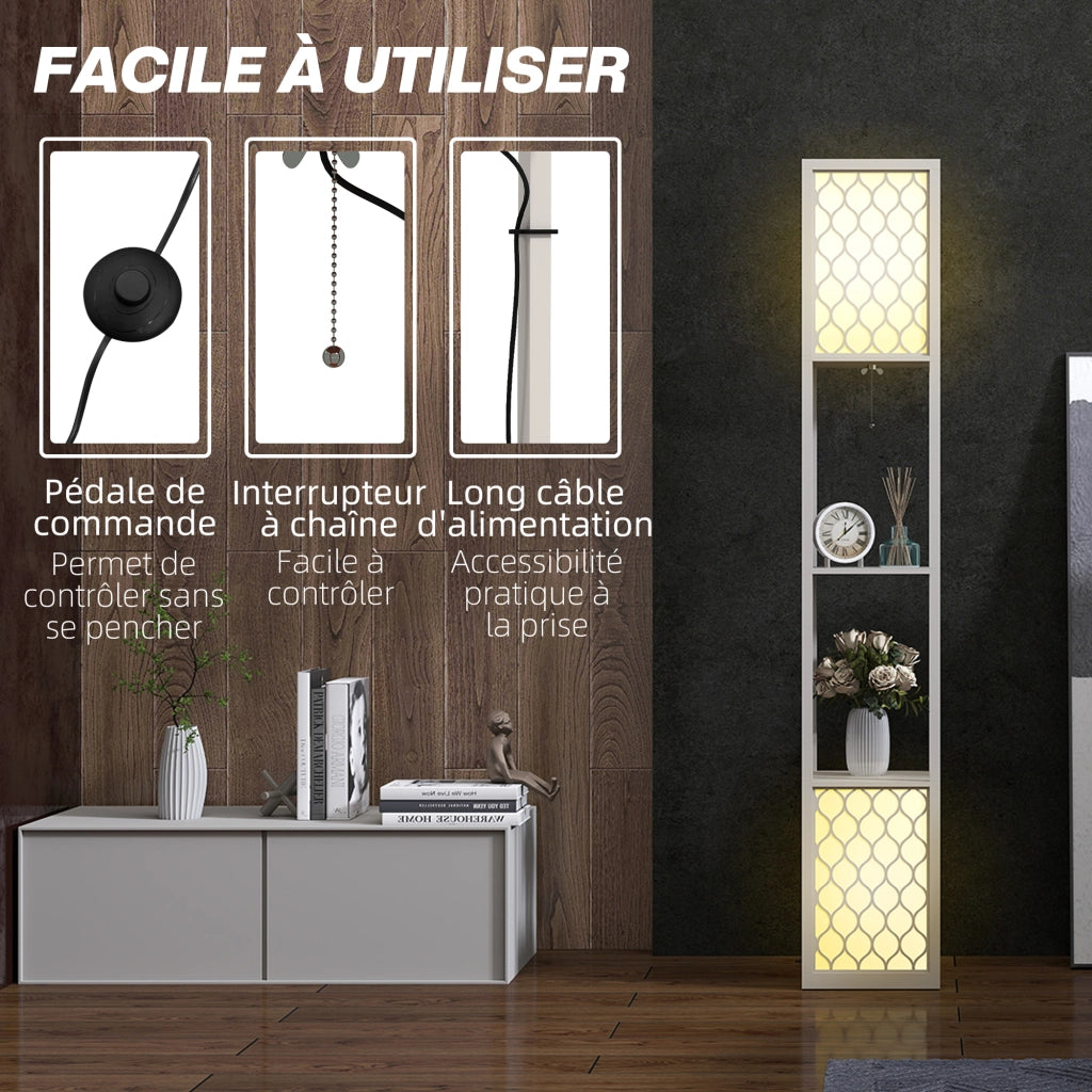 Libreria Lampadaire 2 Luci 4 Ripiani ¨C Zephmum ¨C Grigio MDF 26x26x156 cm