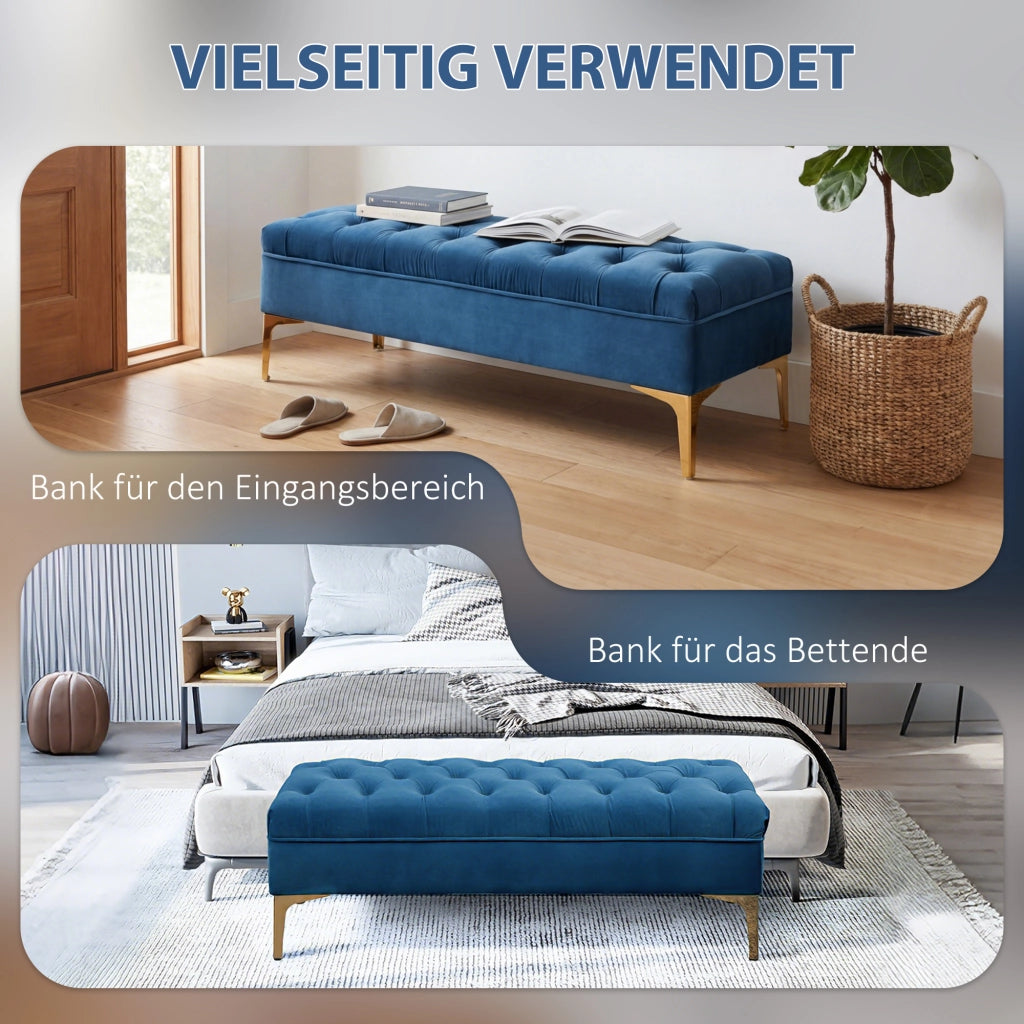 Panca imbottita con piedini ¨C Xylo ¨C velluto blu camera da letto