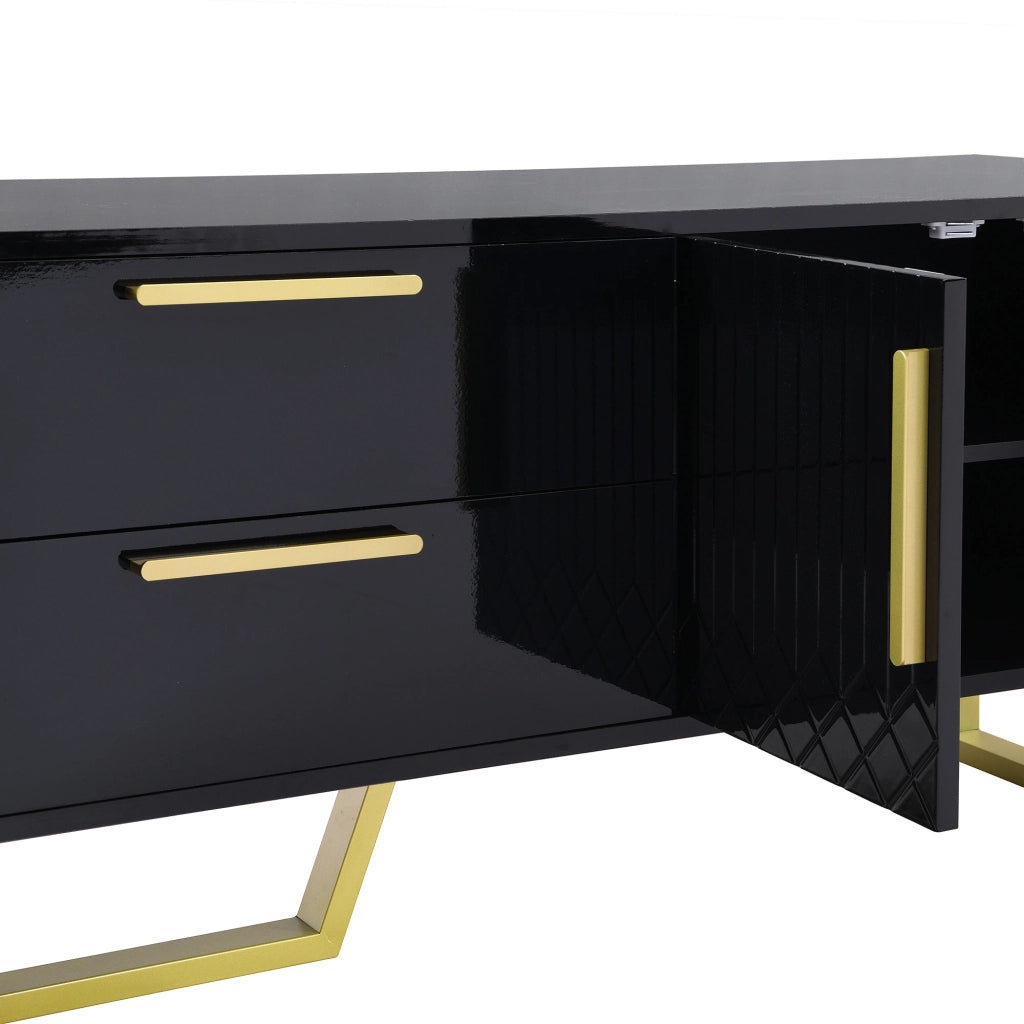 Mobile TV 4 ante e 2 cassetti con ripiani e passacavi per soggiorno in MDF nero e dorato 170 × 40 × 53,5 cm