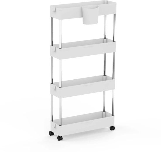 Carrello trasportabile, 4 livelli di stoccaggio, contenitore mobile per cucina, bagno, lavanderia, camera da letto.
