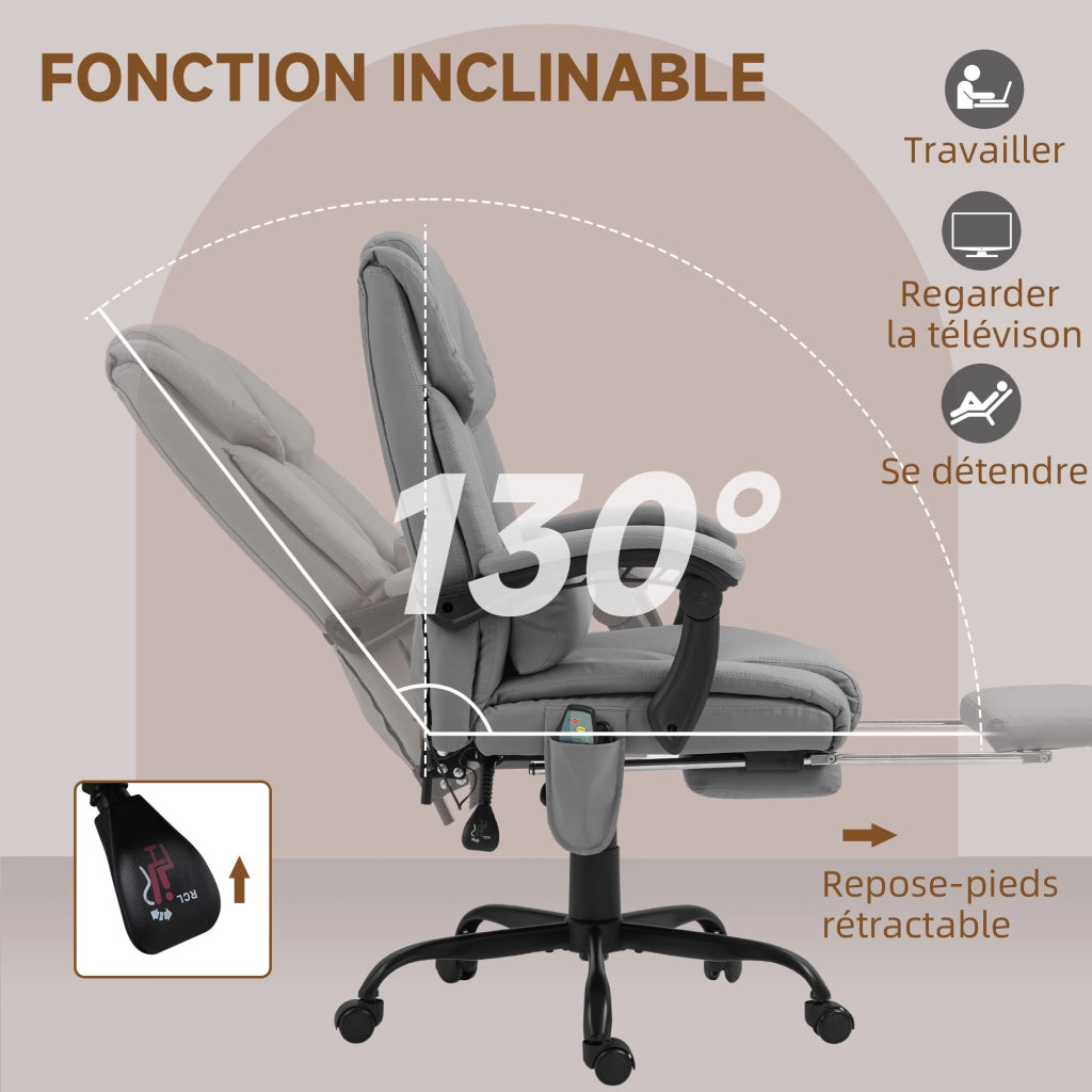 Poltrona massaggiante reclinabile con poggiapiedi ¨C zephmum ¨C Grigio, Tessuto, Girevole