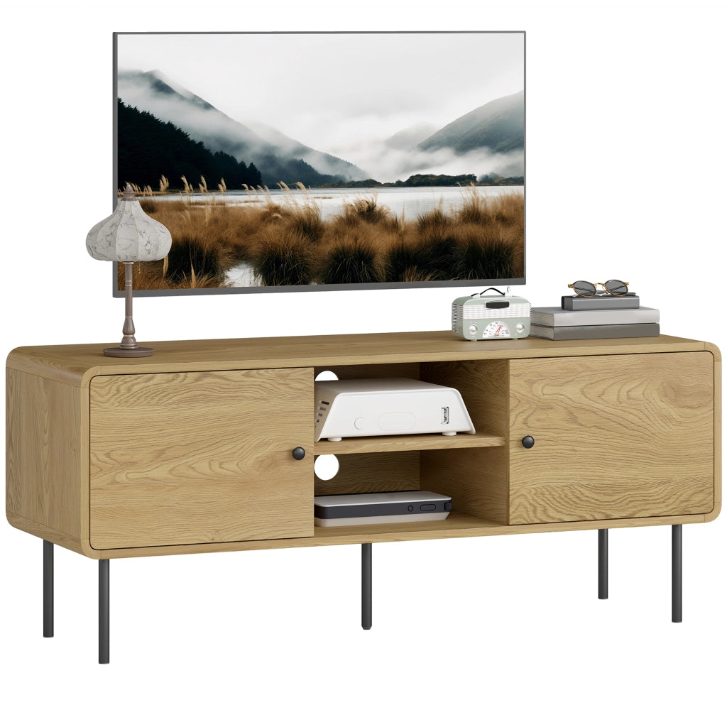 Mobile TV con 2 ante e 2 ripiani aperti ¨C Xylo ¨C legno rovere, piedi in acciaio nero, 120x40x50cm