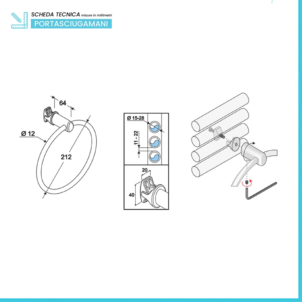 Portasciugamani ad Anello Serie Smart Bianco per Portasalviette e Termoarredo