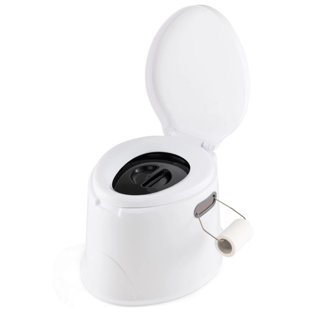 Toilette da viaggio portatile per esterni leggera con secchio interno rimovibile, supporto per carta igienica rimovibile Bianco