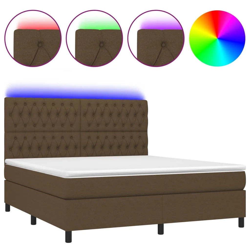 Letto a Molle Materasso e LED MarroneScuro 180x200cm in Tessuto cod mxl 41639