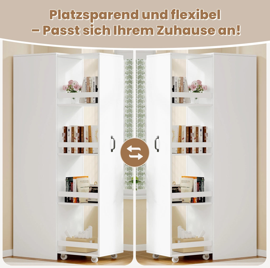 Libreria stretta su ruote 40x30x160;5 cm in MDF bianco