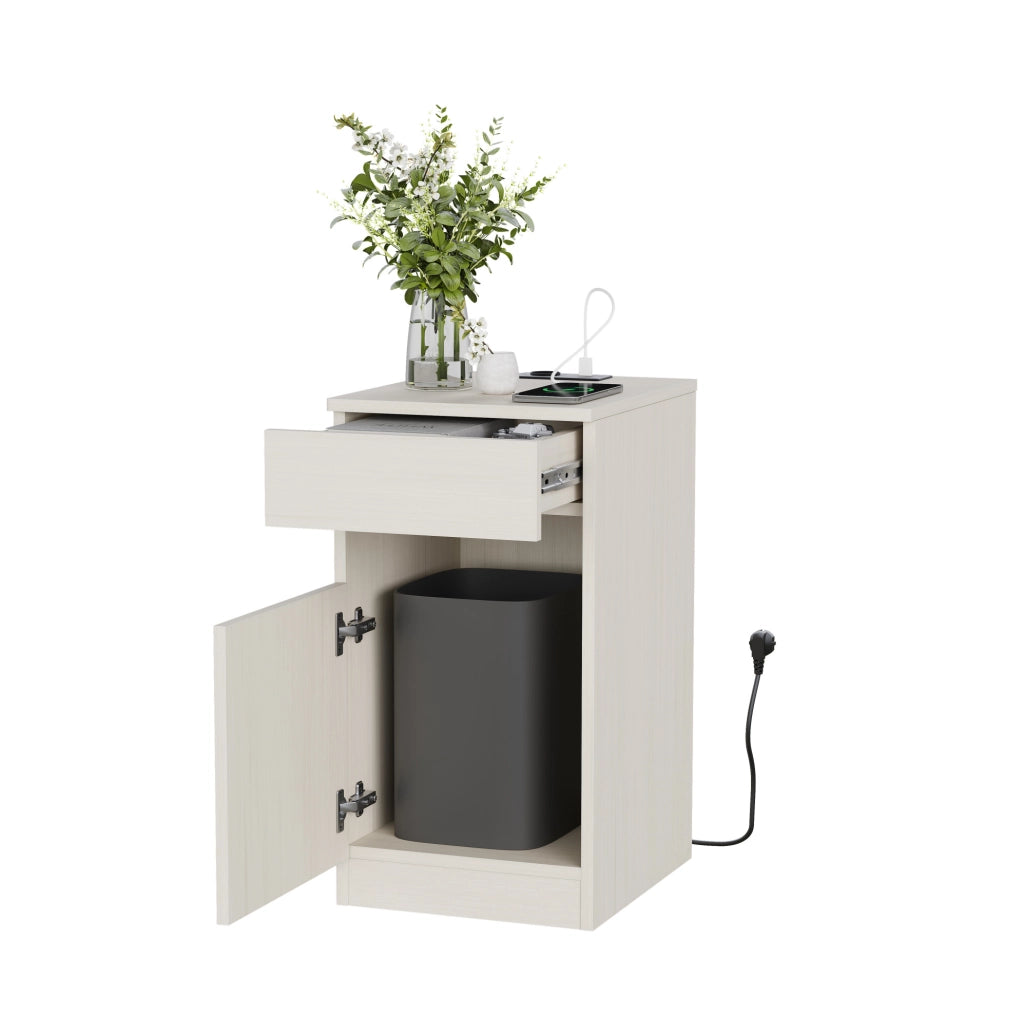 Comodino 30x40x61，5 cm in MDF effetto legno chiaro con USB， presa e vano