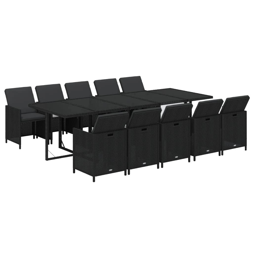 Set da pranzo da giardino mobili da esterno cuscini 11 pz poly rattan nero 02_0014417