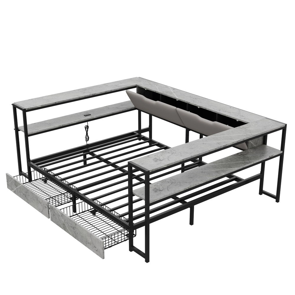 Letto Imbottito Contenitore 140x200 con 2 Cassetti e Rete a Doghe in Metallo ¨C Xylo ¨C Grigio Cemento